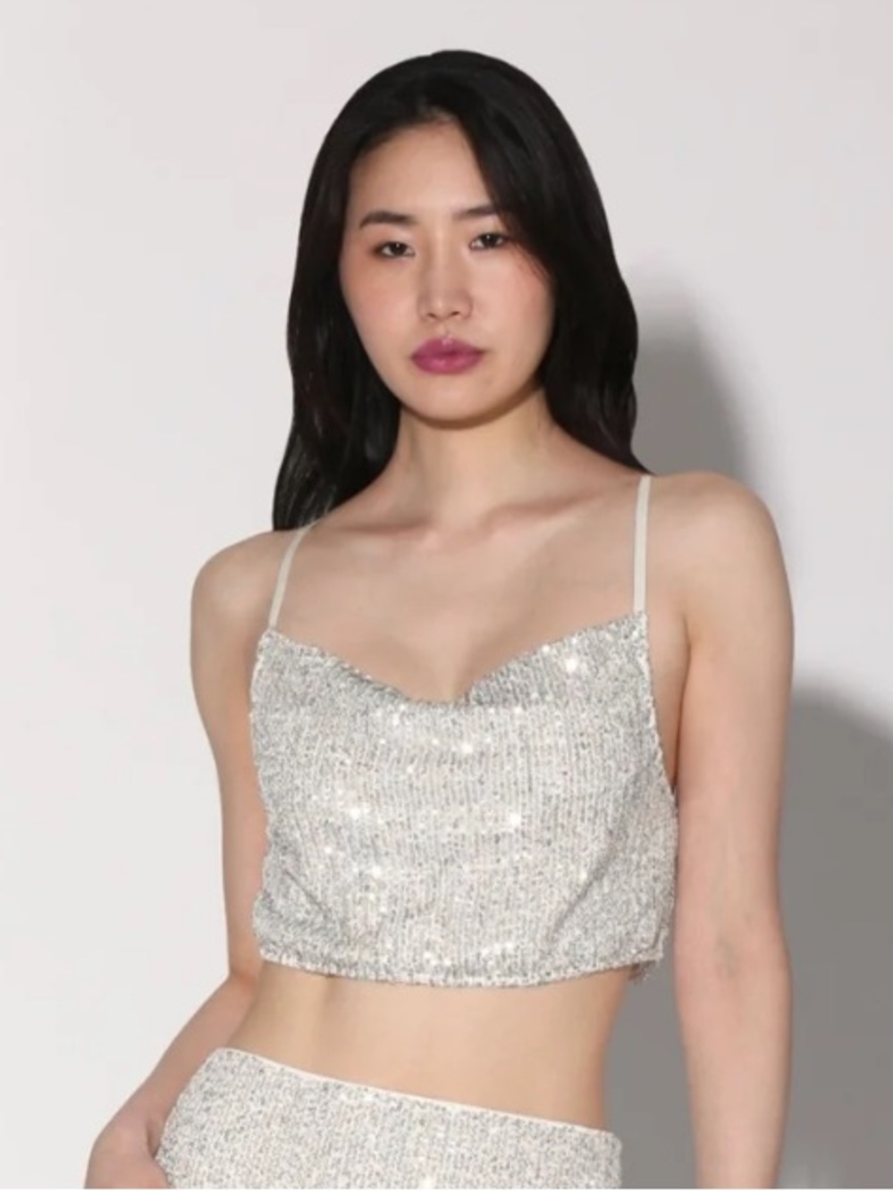 NWT Walter Baker Cynthia Top ice queen Sequin Cropped Cami Top - Silver